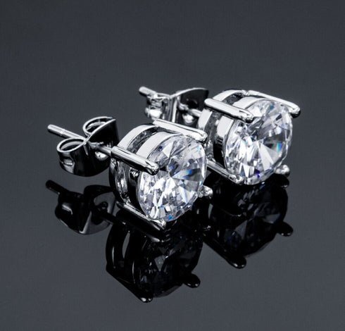 Brilliant Cut 18K White Gold Plated Cubic Zirconia Men Women Solitaire Earrings